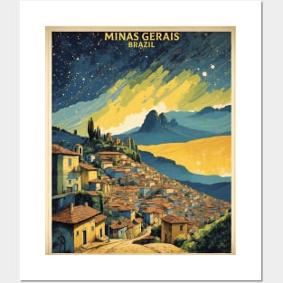 Minas Gerais Brazil Starry Night Vintage Tourism Travel Poster Posters and Art